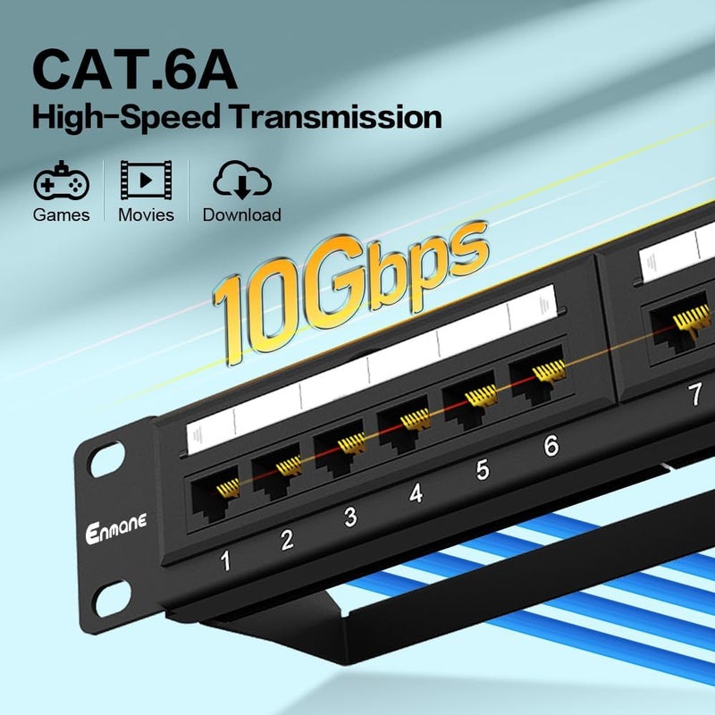Enmane 24 Port Patch Panel CAT6A Rack Mount 19inch Ethernet Patch Panel Punch Down for Cat6A,Cat6, Cat5e, Cat5 Cabling（EC Listed） - Image 2